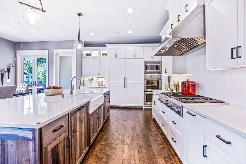 Wood Floors and accent island cabinet