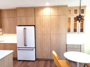Shiloh frameless cabinetry and modern white appliances