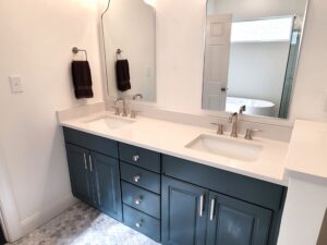 Refinished vanity in wet room 
